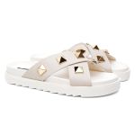 Sandália Birken Feminina em Couro Vittal Marina OffWhite Tiras Cruzadas com Sparkle - R0140OffWhite 