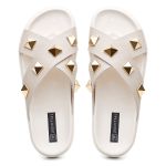 Sandália Birken Feminina em Couro Vittal Marina OffWhite Tiras Cruzadas com Sparkle - R0140OffWhite 