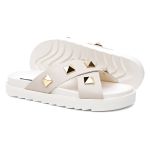 Sandália Birken Feminina em Couro Vittal Marina OffWhite Tiras Cruzadas com Sparkle - R0140OffWhite 