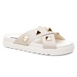 Sandália Birken Feminina em Couro Vittal Marina OffWhite Tiras Cruzadas com Sparkle - R0140OffWhite 