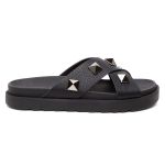 Sandália Birken Feminina em Couro Vittal Marina Preto Tiras Cruzadas com Sparkle - R0140Preto