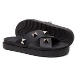 Sandália Birken Feminina em Couro Vittal Marina Preto Tiras Cruzadas com Sparkle - R0140Preto