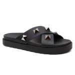 Sandália Birken Feminina em Couro Vittal Marina Preto Tiras Cruzadas com Sparkle - R0140Preto