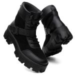 Bota Coturno Feminino Melina Preto Exclusivo Tratorado com Fivela Removível Vittal - R4040-Preto