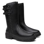 Bota Feminina Montaria Grazi em Couro Legitimo com Fivela - R4070-Preto