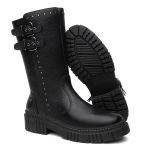 Bota Feminina Montaria Grazi em Couro Legitimo com Fivela - R4070-Preto