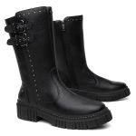 Bota Feminina Montaria Grazi em Couro Legitimo com Fivela - R4070-Preto