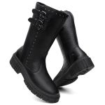 Bota Feminina Montaria Grazi em Couro Legitimo com Fivela - R4070-Preto