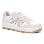 Tênis Feminino Sneakers com Metais Loren Branco e OffWhite Vittal