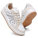 Tênis Feminino Sneakers com Metais Loren Branco e OffWhite Vittal