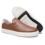 Tênis Masculino Slip On Casual Vittal em Couro Caramelo