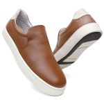 Tênis Masculino Slip On Casual Vittal em Couro Caramelo