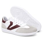 Tênis Feminino Em Couro Vittal Estela Branco e Bordo