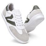 Tênis Feminino Em Couro Vittal Estela Branco e Verde