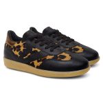 Tênis Feminino Em Couro Vittal Estela Preto e Leopardo