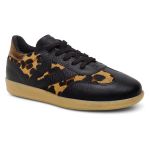 Tênis Feminino Em Couro Vittal Estela Preto e Leopardo