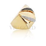 Anel quadrado em ouro 18k amarelo com Diamante branco e Diamante Negro