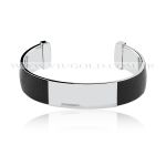 Bracelete masculino flexível Design Italiano de Aço com placa e couro preto 