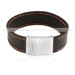 Pulseira masculina design Italiano de Couro marrom escuro com fecho em Aço