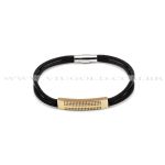 Pulseira design italiano de Couro duplo preto com placa em metal Plated Gold