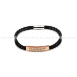 Pulseira design italiano de Couro duplo preto com placa em metal Plated Rose