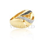 Anel em ouro 18k amarelo com Diamante branco e Diamante negro