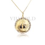 Pingente Mandala com Nossa Senhora Aparecida em Ouro 18k Amarelo com 6 Safira Azul Sintética