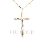 Pingente Cruz com Símbolo de Cristo em Ouro 18k Amarelo e Branco