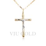 Pingente Cruz com Símbolo de Cristo em Ouro 18k Amarelo e Branco