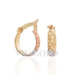 Brinco argola de trava em ouro 18k amarelo, branco e rose trabalhado