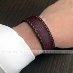 Pulseria masculina design Italiano de Couro marrom claro com feicho em aço