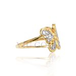 Anel aro duplo com borboleta em ouro 18k amarelo, e branco nos detalhes