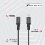 Cabo USB C para Lightning 1,5m Preto Crc-401