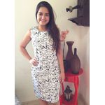 VESTIDO SOCIAL TUBINHO MIDI BRANCO COM PRETO