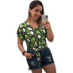 Blusa Cropped Feminino Malha Estampa Verde