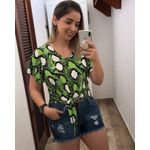 Blusa Cropped Feminino Malha Estampa Verde