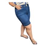 Bermuda Feminina Jeans Escuro Loopper Cintura Alta