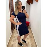 VESTIDO MIDI TUBINHO AZUL MARINHO MIDI MALHA CANELADO