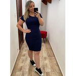 VESTIDO MIDI TUBINHO AZUL MARINHO MIDI MALHA CANELADO