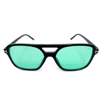 Óculos de sol HD Phoenix Verde com armação preta, detalhe dourado na haste, lentes verdes e proteção UV