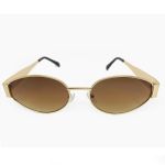 Óculos de sol HD em metal com armação dourada e lentes marrom com proteção UV