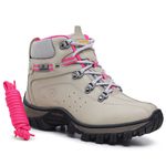 BOTA DE SEGURANÇA FEMININA C.A ORIGINAL COURO LEGÍTIMO CINZA/ROSA BIQUEIRA PVC