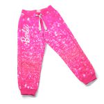 Calça Moletom Infantil Felpada Algodão Macia Quentinha Barbie Gliter Rosa