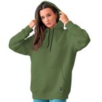 Moletom Feminino Verde Militar Básico Flanelado Com Capuz e Bolso Canguru