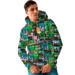 Moletom Masculino Verde Minecraft Flanelado Com Capuz e Bolso Canguru