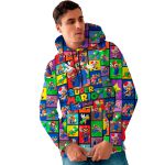 Moletom Masculino Colorido Super Mario Flanelado Com Capuz e Bolso Canguru