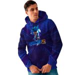 Moletom Masculino Azul Sonic Flanelado Com Capuz e Bolso Canguru