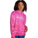 Moletom Feminino Rosa Barbie Flanelado Com Capuz e Bolso Canguru