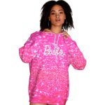 Moletom Feminino Rosa Barbie Flanelado Com Capuz e Bolso Canguru