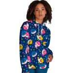 Moletom Feminino Azul Baby Shark Flanelado Com Capuz e Bolso Canguru